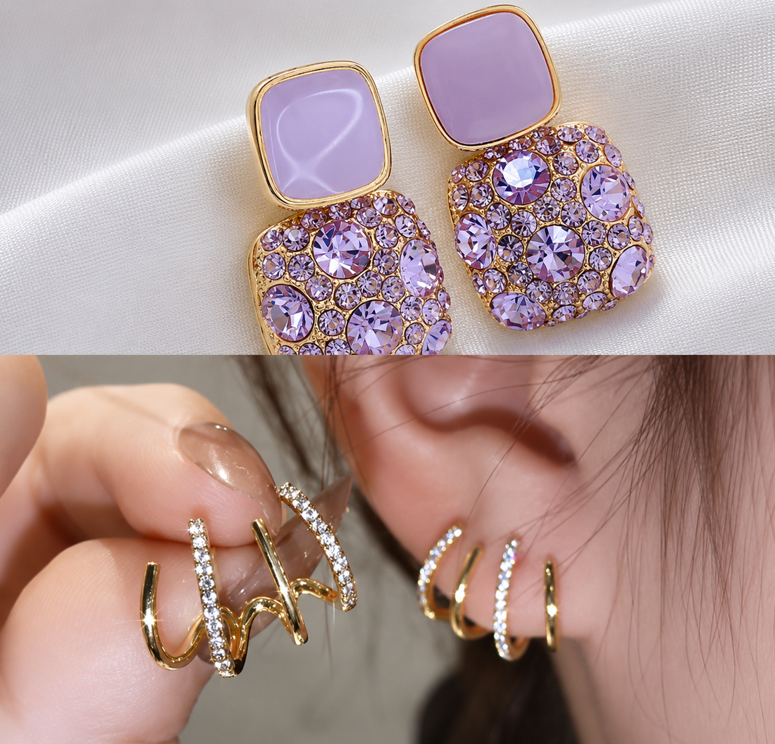 Dazzle21 Pack of 2 Korean Stylish Cubic Zirconia Alloy Stud Earring