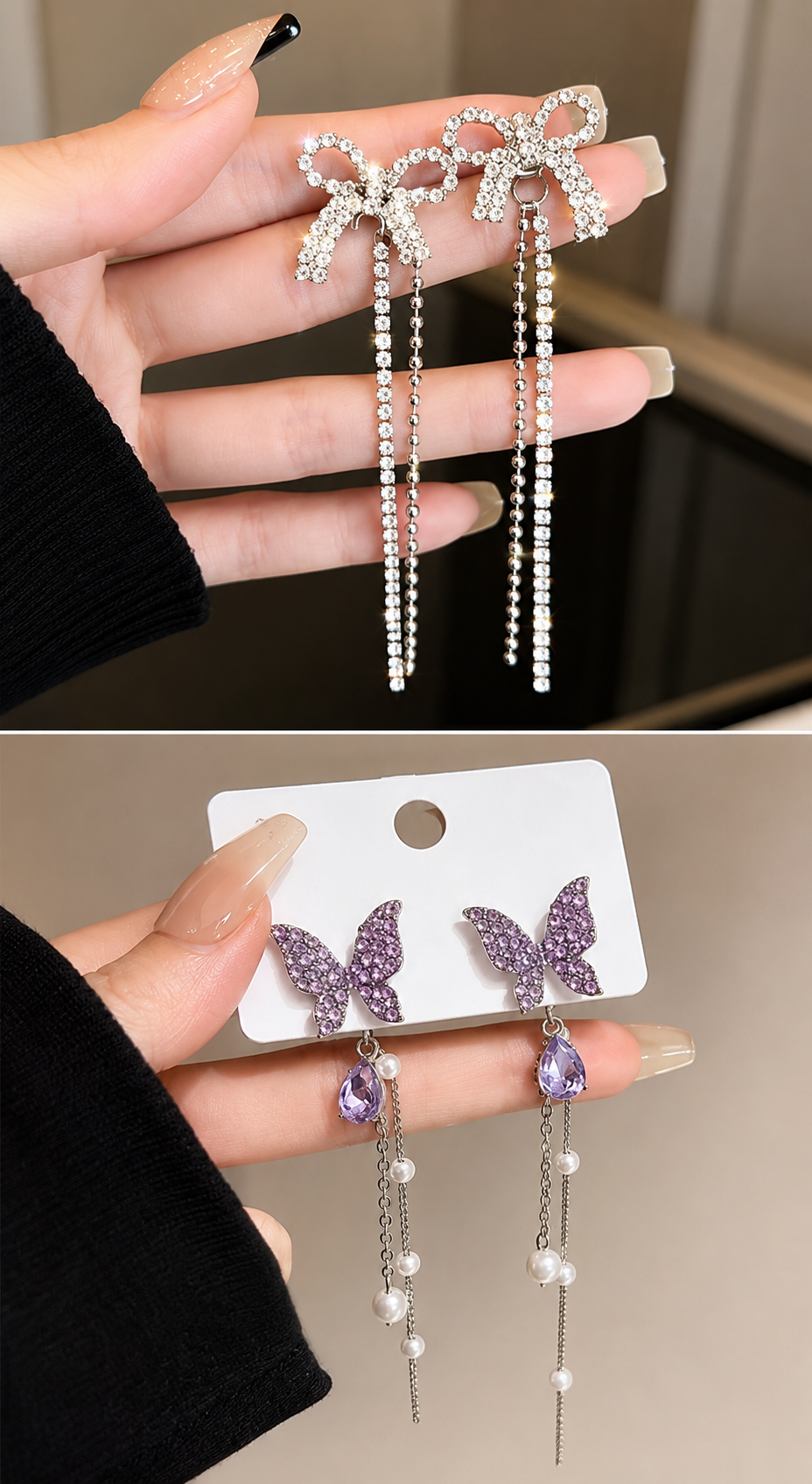 Dazzle21 Two-wear Bowknot II Purple Butterfly Combo Korean Earring For Girl's & Women Alloy Drops & Danglers