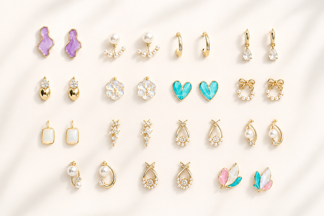 12 Pairs with Box Women’s Fashion Earrings Collection – Trendy Gold & Pearl Earrings Set | Dazzle21