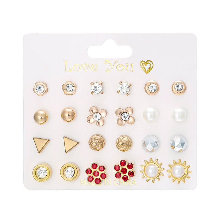 Stylish Fashionable Golden Glow 16-Pair Stud Collection