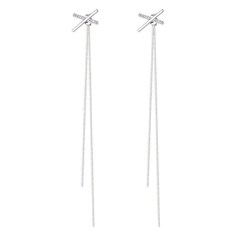 Crystal Bar Wave Chain Drop Earrings