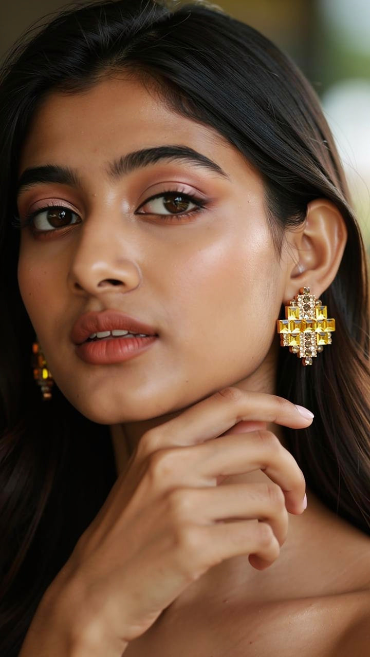 Royal Geometric Crystal Stud Earrings – Rose Gold Finish