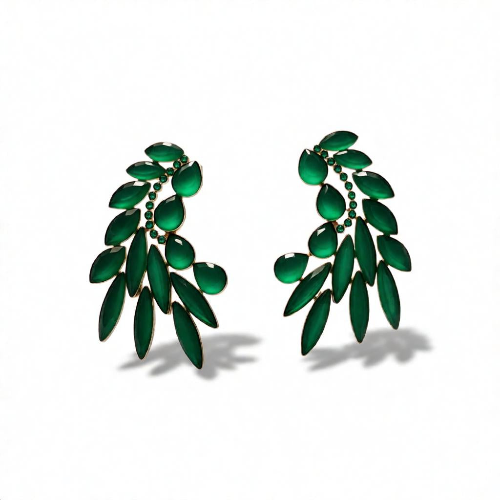 Elegant Golden Leaf Design Statement Stud Earrings for Women