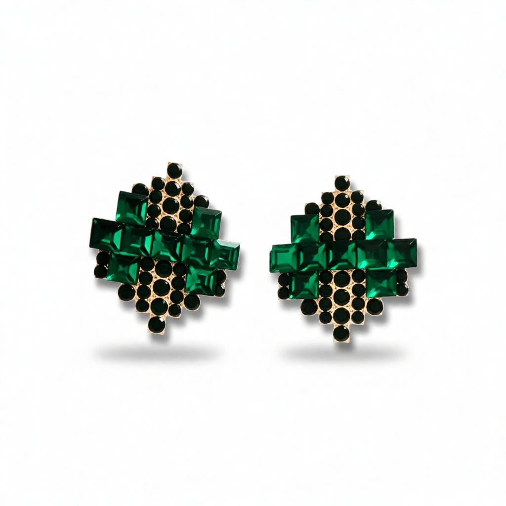 Royal Geometric Crystal Stud Earrings – Rose Gold Finish