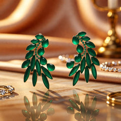 Elegant Golden Leaf Design Statement Stud Earrings for Women