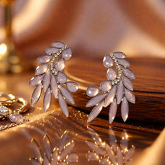 Elegant Golden Leaf Design Statement Stud Earrings for Women