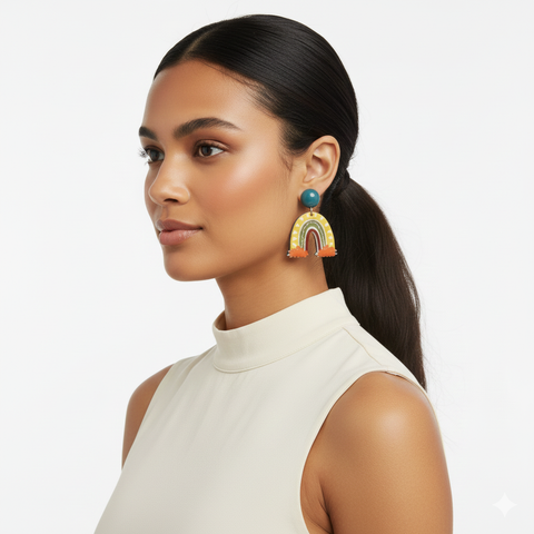 Trendy Rainbow Arch Dangle Earrings – Lightweight & Stylish