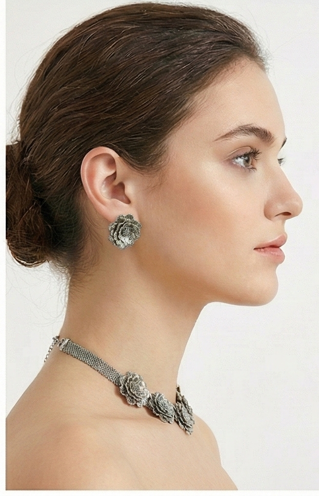 Vintage Rose Blossom Statement Jewelry Set