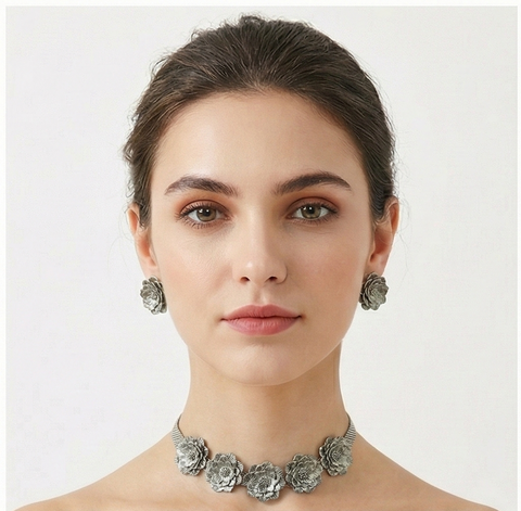 Vintage Rose Blossom Statement Jewelry Set