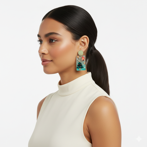 Christmas Tree Holiday Earrings – Festive Winter Theme Handmade Dangle Jewelry