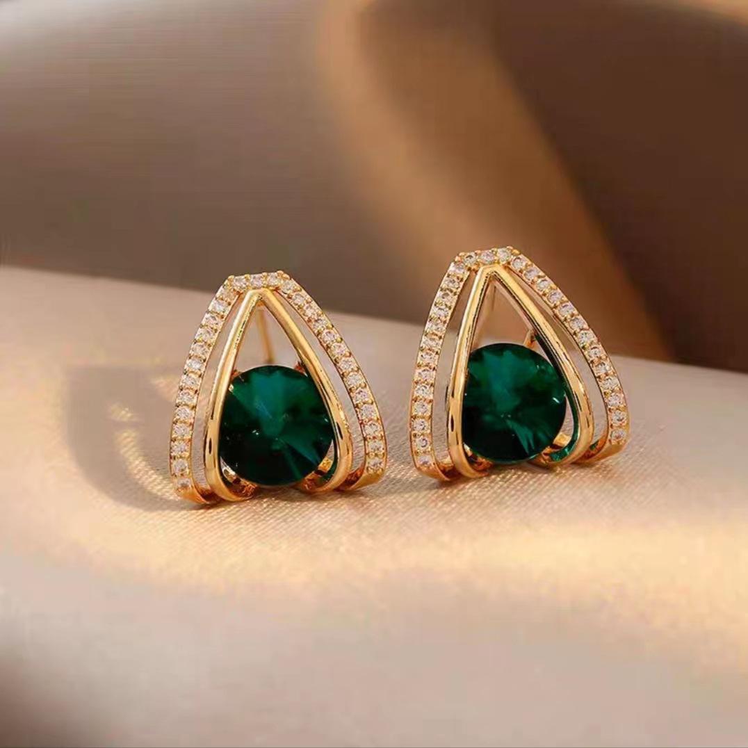 Emerald Glow Geometric Stud Earrings