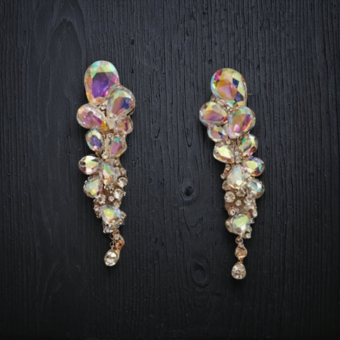 Designer Long Chandelier Earrings with Gemstone and Pearl Accents