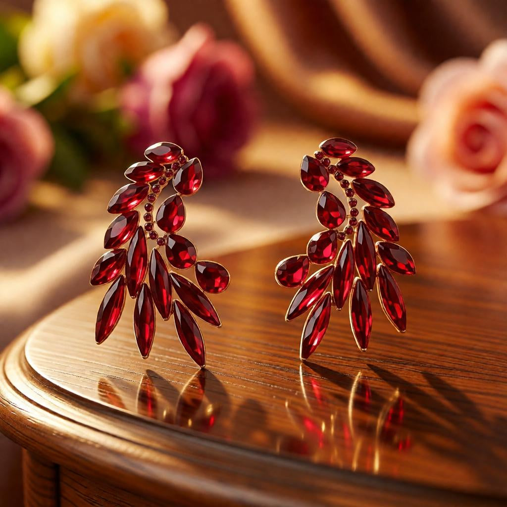 Elegant Golden Leaf Design Statement Stud Earrings for Women