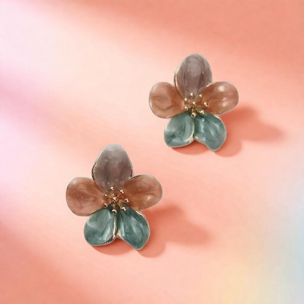 Floral Enamel Work Handcrafted Delicate Flower Stud Earrings