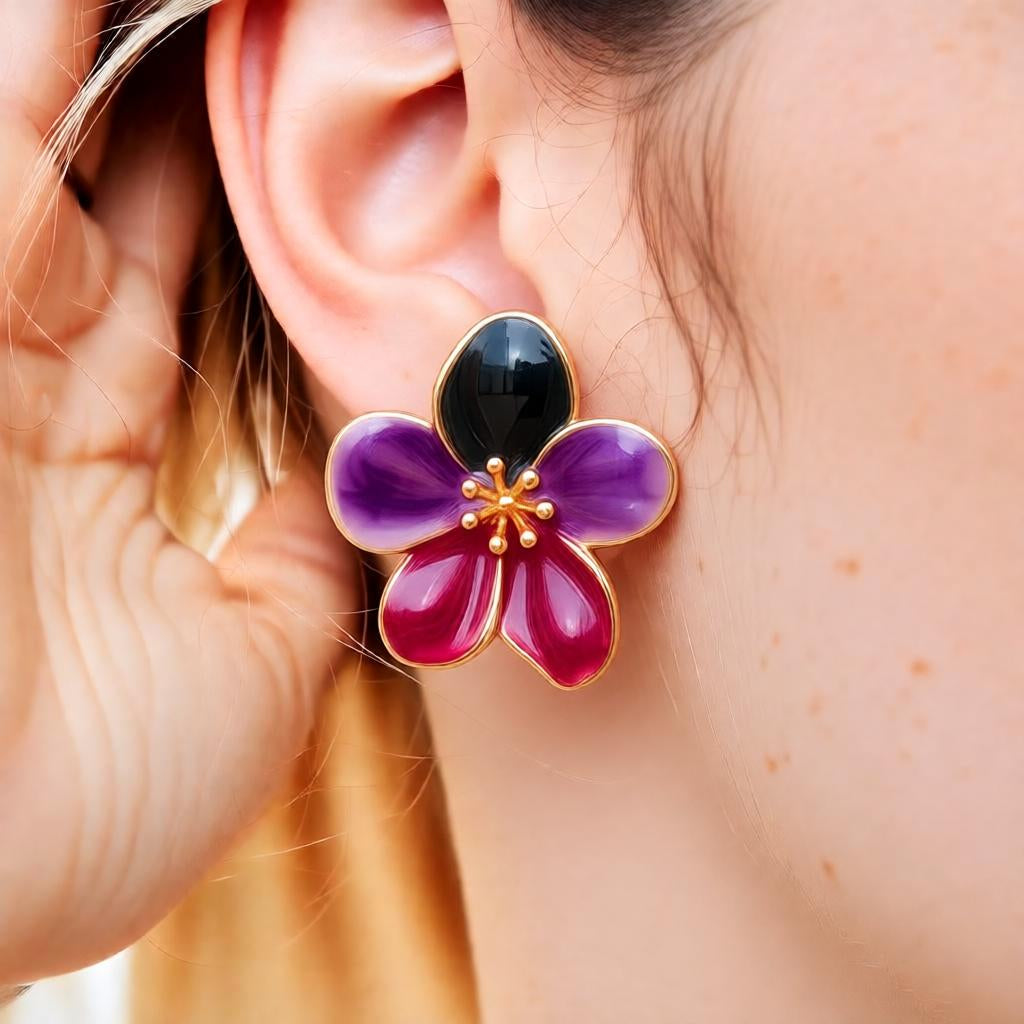 Floral Enamel Work Handcrafted Delicate Flower Stud Earrings