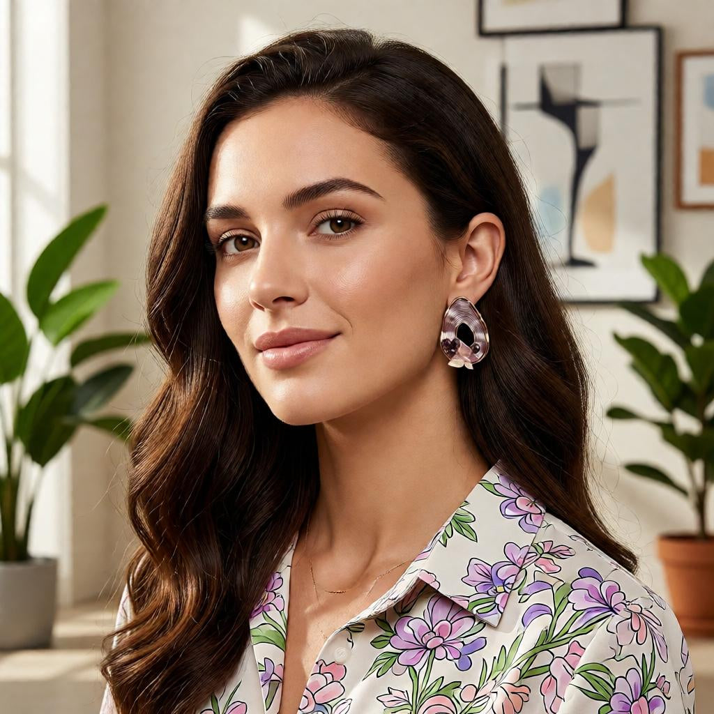 Pear-Shaped Ribbed Textured Butterfly & Pearl Stud Earrings