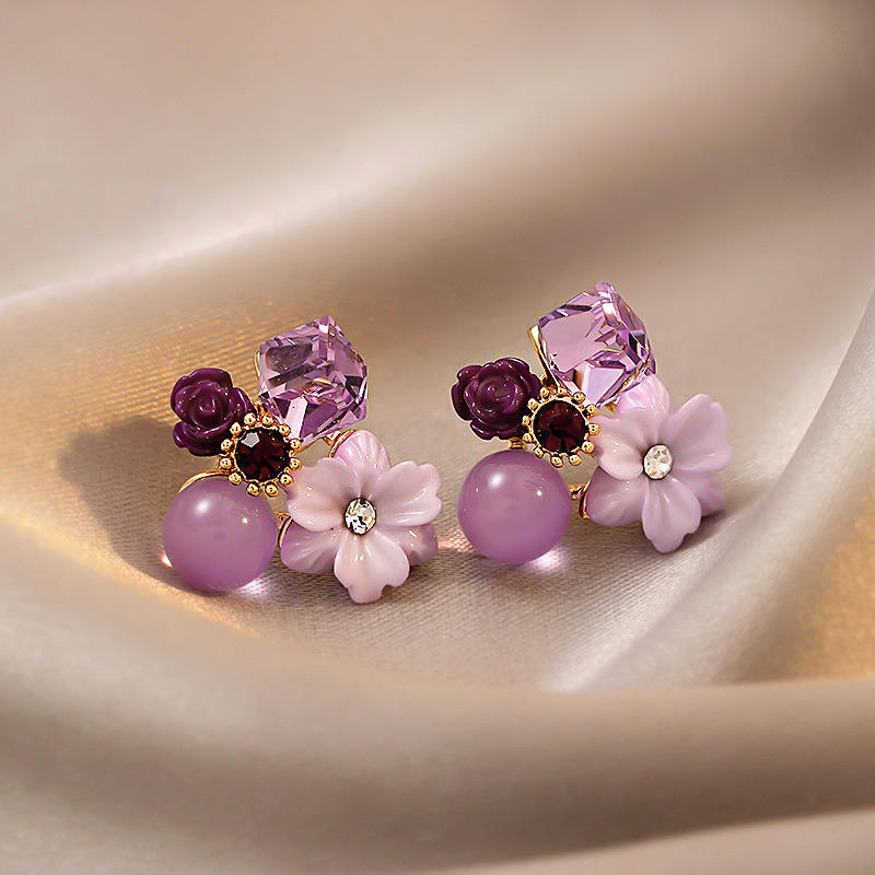 Lavender Bloom Crystal Stud Earrings