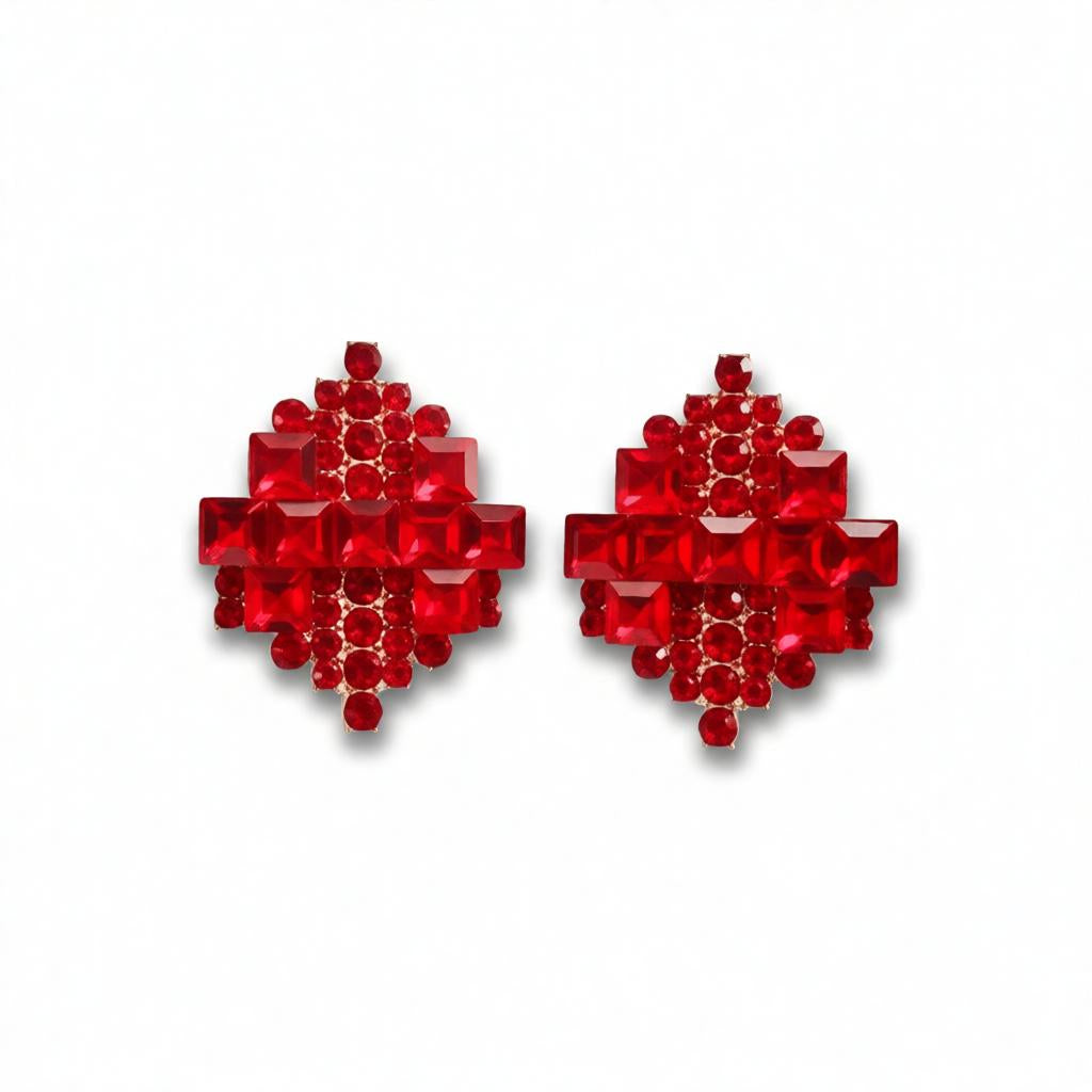 Royal Geometric Crystal Stud Earrings – Rose Gold Finish