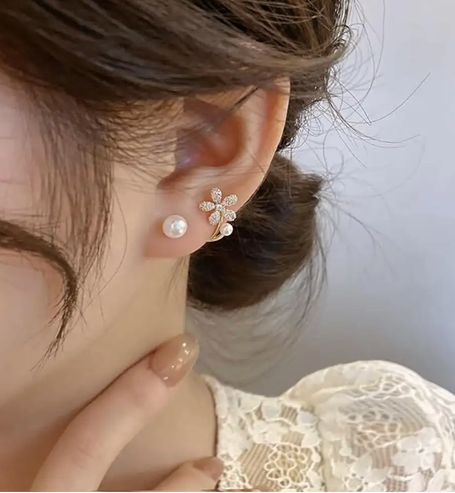 Dazzle21 Combo of 3 Trending Korean Earrings For Girls & Women | Western cuff Pearl Alloy Stud Earring
