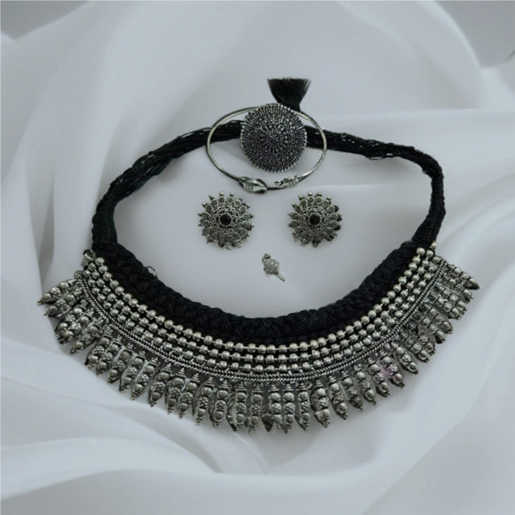 Heritage Oxidized Silver Tribal Choker Jewelry Set