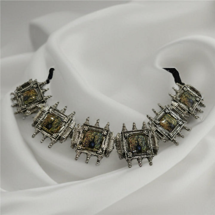 Rajwada Peacock Temple Oxidised Silver Jewelry Set