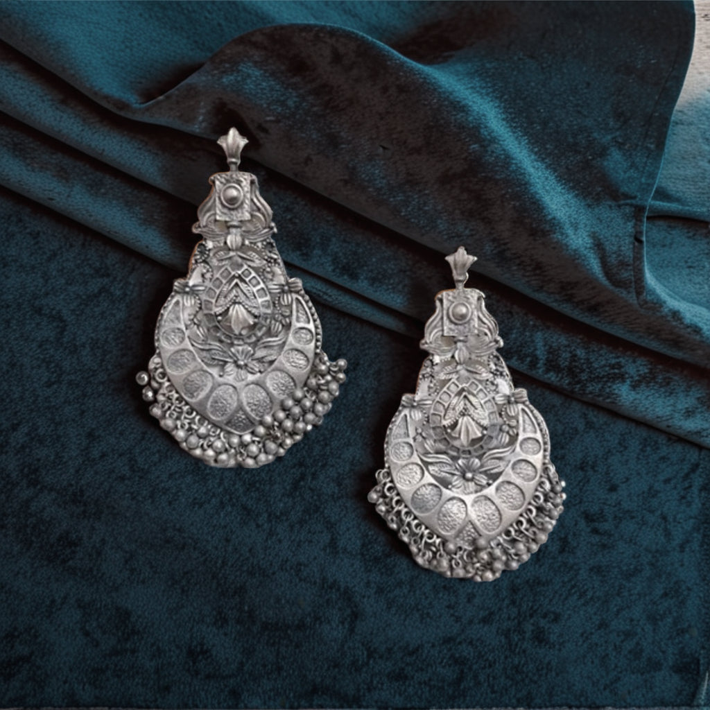 Premium Silver-Plated Chandbali Earrings