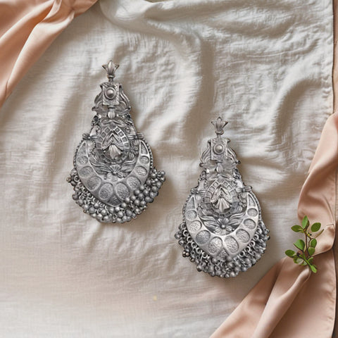 Premium Silver-Plated Chandbali Earrings