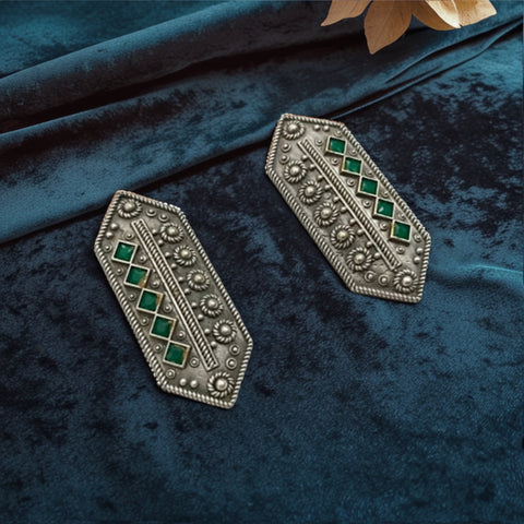 Oxidized Silver-Plated Green Stone Necklace Set