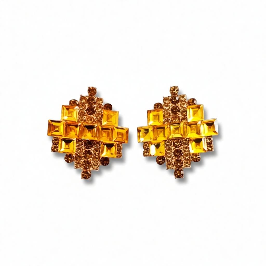 dazzle21 geometric stud earrings in rose gold finish with layered crystal stones for an elegant party look