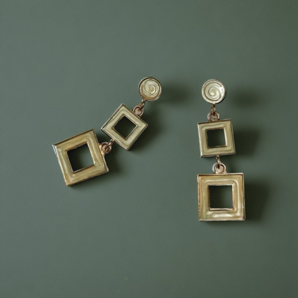 dazzle21 geometric square drop earrings in a chic cream enamel finish with a modern double-square design