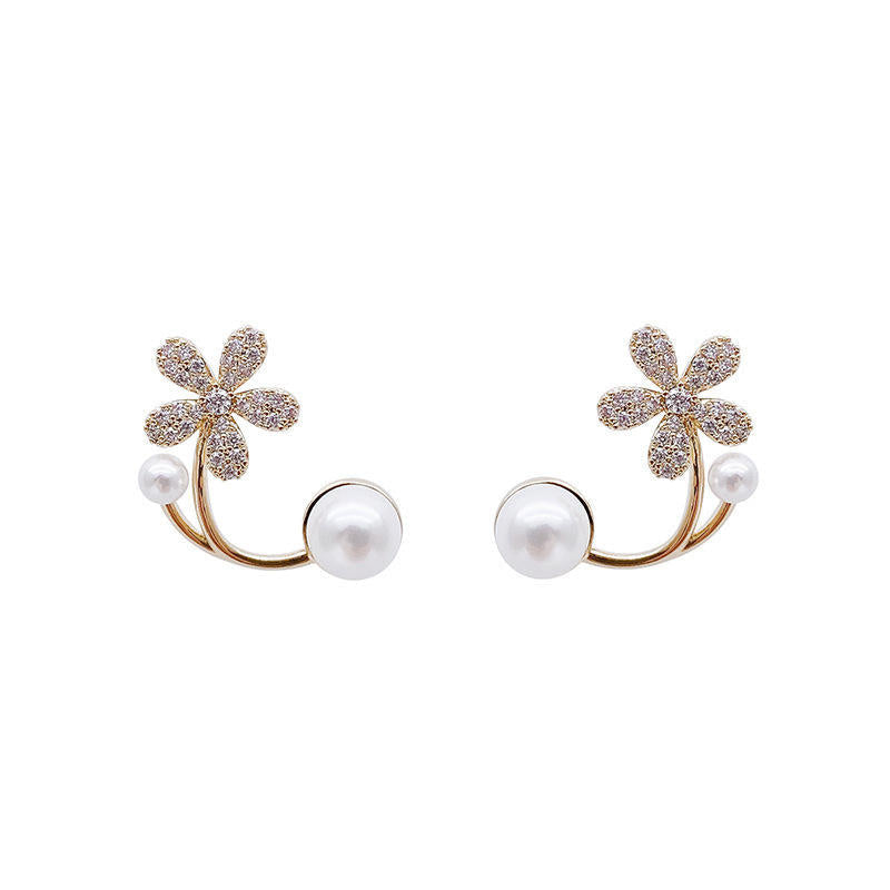dazzle21 gold-tone daisy ear jacket earrings with micro-crystals and faux pearls for an elegant floral look