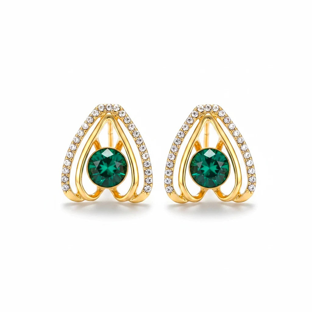 dazzle21 gold-tone triangular earrings with emerald-green stones and pavé crystals for a glamorous look