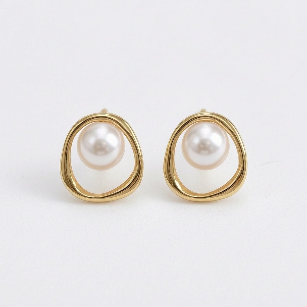 dazzle21 gold-toned hoop earrings featuring a central white pearl, elegant minimalist design for women and girls