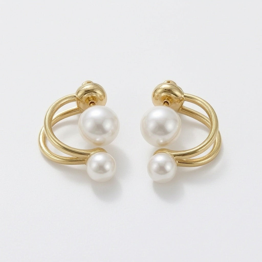 dazzle21 gold-toned double-hoop earrings featuring two white faux pearls on a brass alloy base