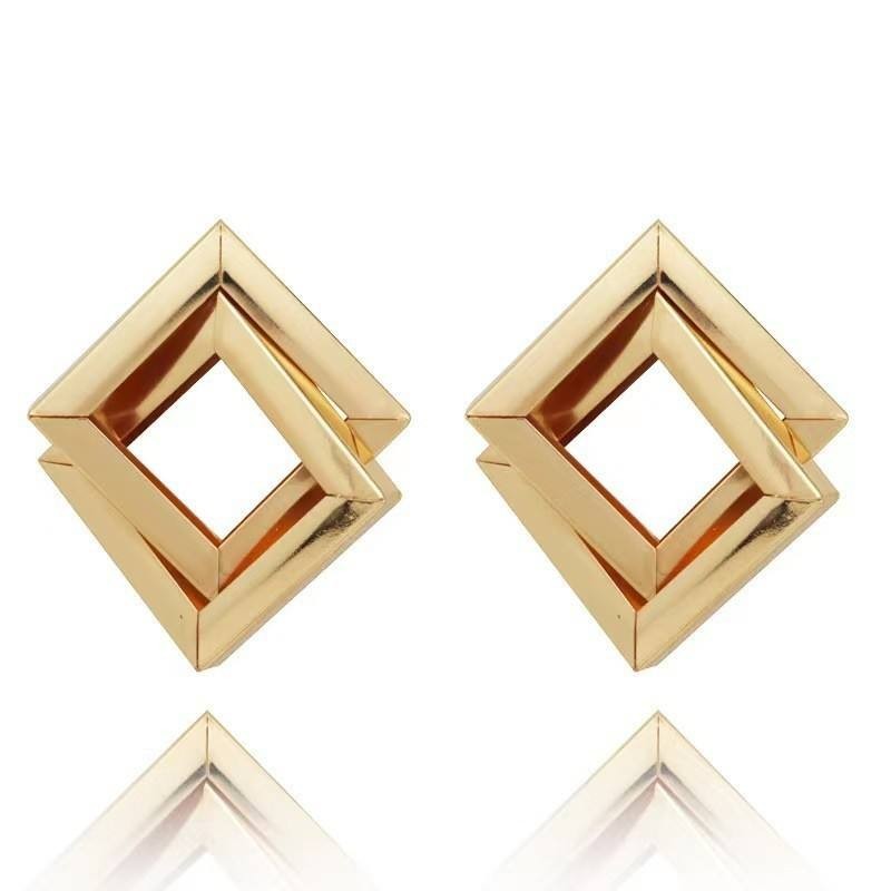 dazzle21 geometric luxe square statement earrings in a polished gold-tone finish with a layered open frame design