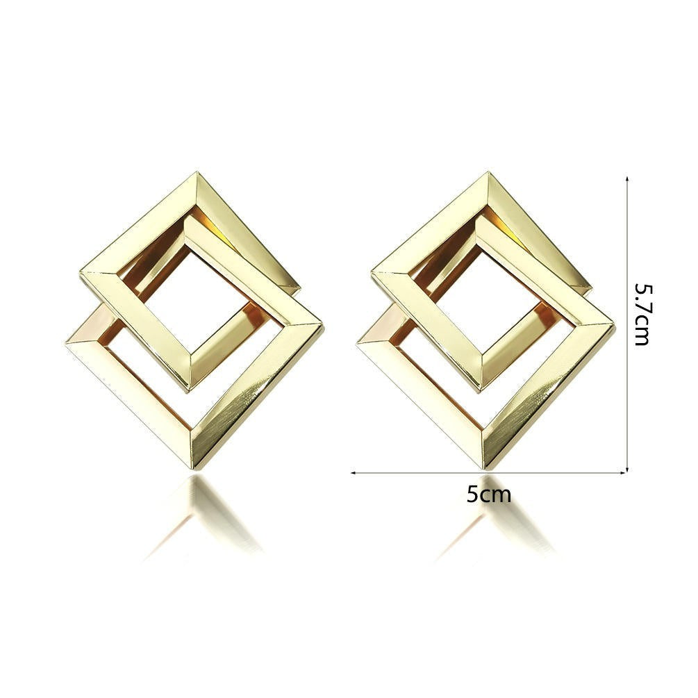 dazzle21 geometric square statement earrings in a polished gold-tone finish with a layered open frame design.