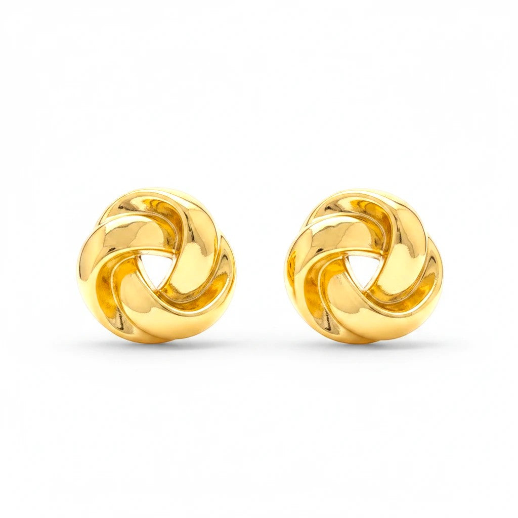 dazzle21 gold-tone twisted knot stud earrings with a high-polish sculptural finish for a modern look.