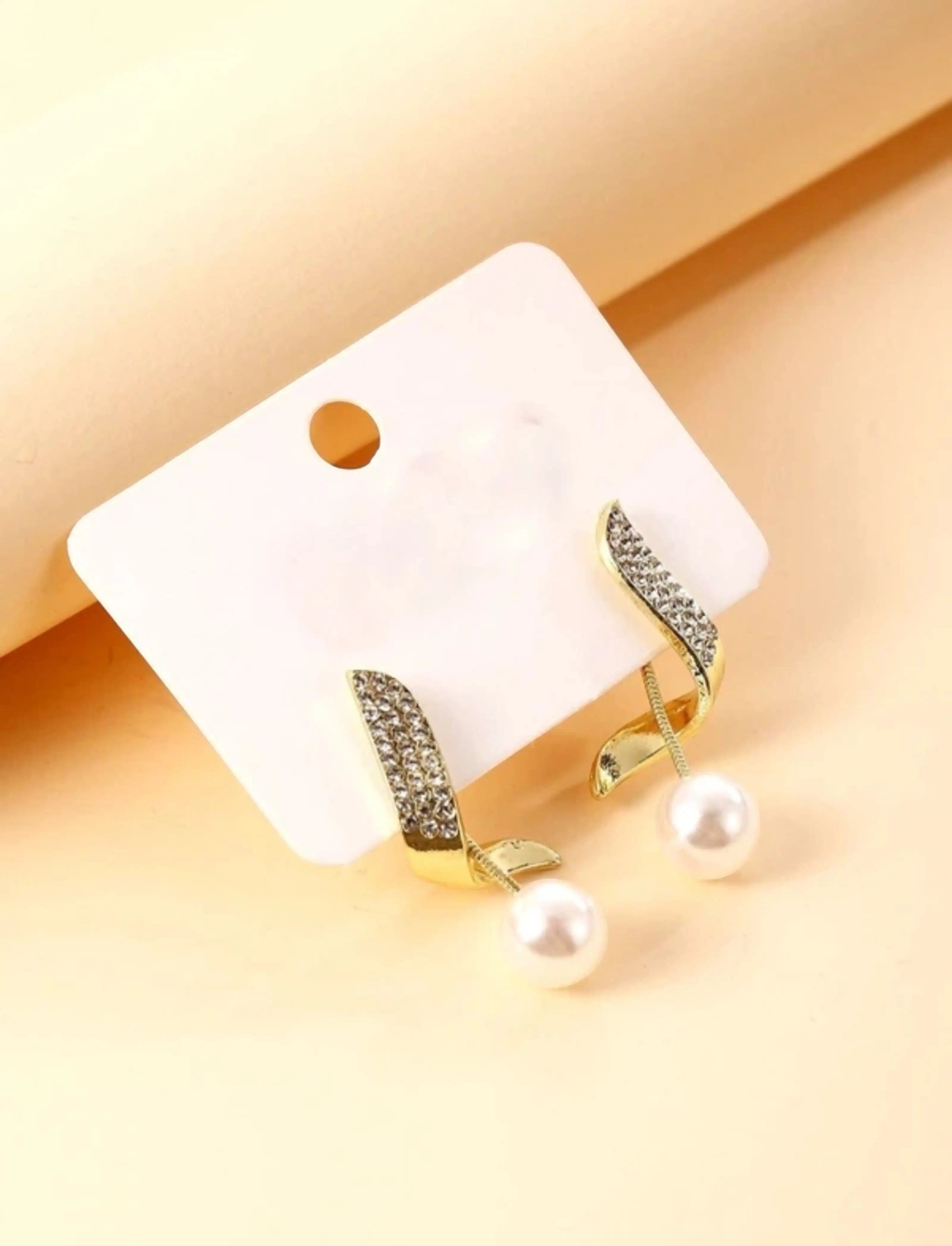 dazzle21 gold-tone alloy stud earrings featuring sparkling zircon crystals and elegant white pearl drops