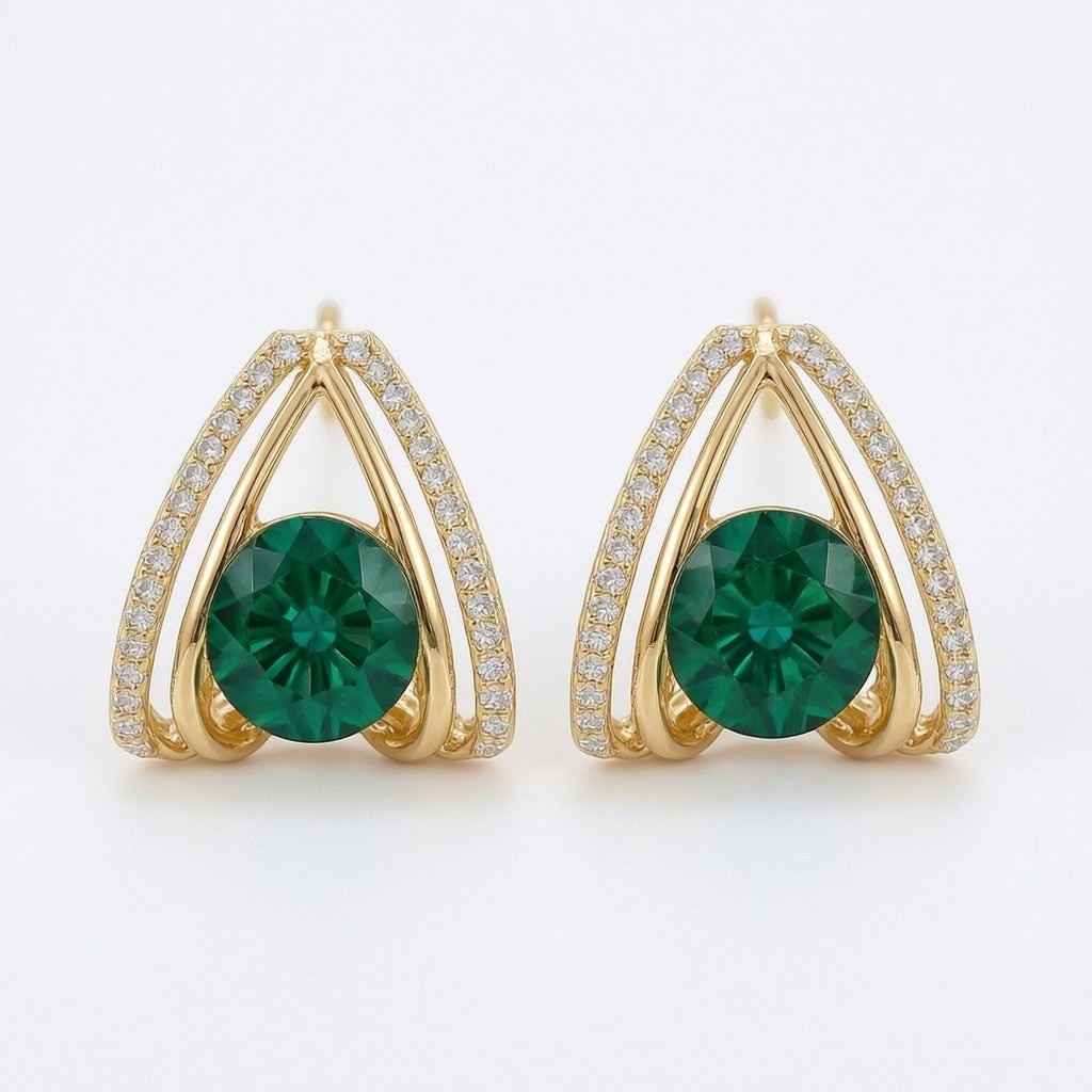 dazzle21 gold-tone stud earrings featuring a round green crystal center framed by sparkling rhinestone arches