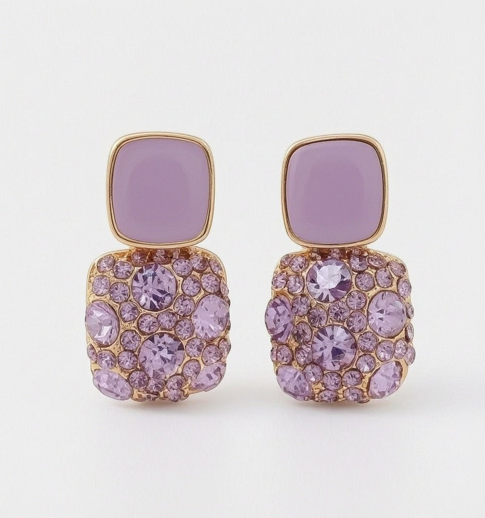 dazzle21 lavender square drop earrings with cubic zirconia crystals and smooth enamel accents in gold-tone alloy