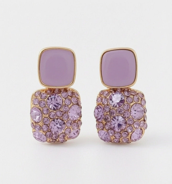 dazzle21 lavender square drop earrings with cubic zirconia crystals and smooth enamel accents in gold-tone alloy