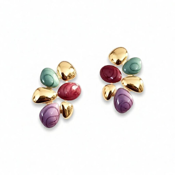 dazzle21 modern pebble cluster stud earrings with marbled pastel resin stones and high-shine gold accents