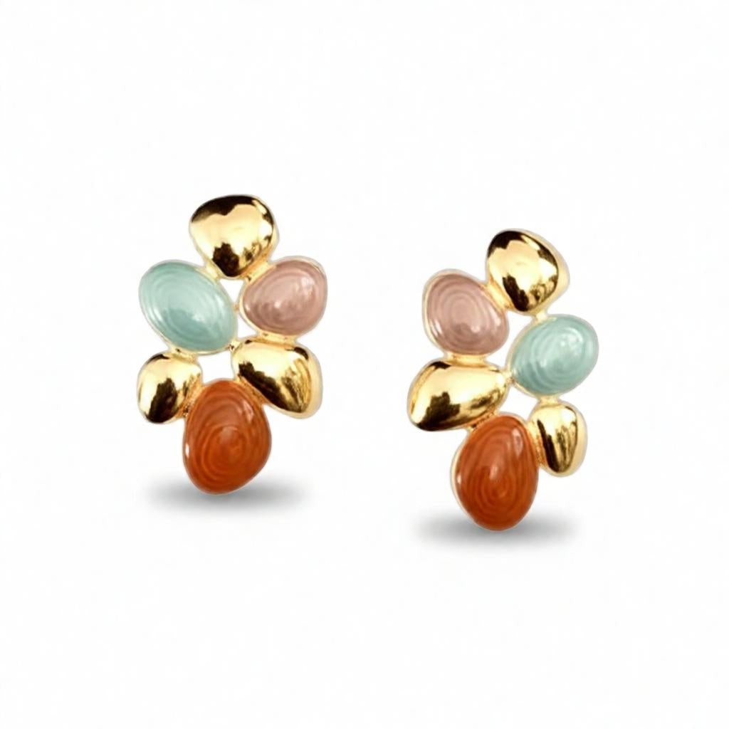 dazzle21 modern cluster stud earrings with pastel enamel pebble stones and polished gold accents