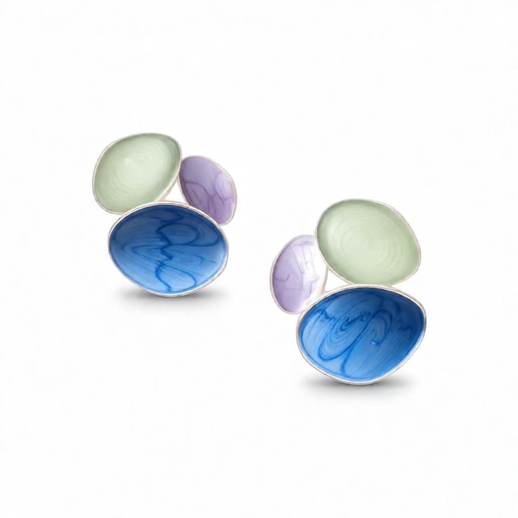 dazzle21 pastel statement earrings featuring blue, mint green, and lavender resin swirls in a marble effect design.