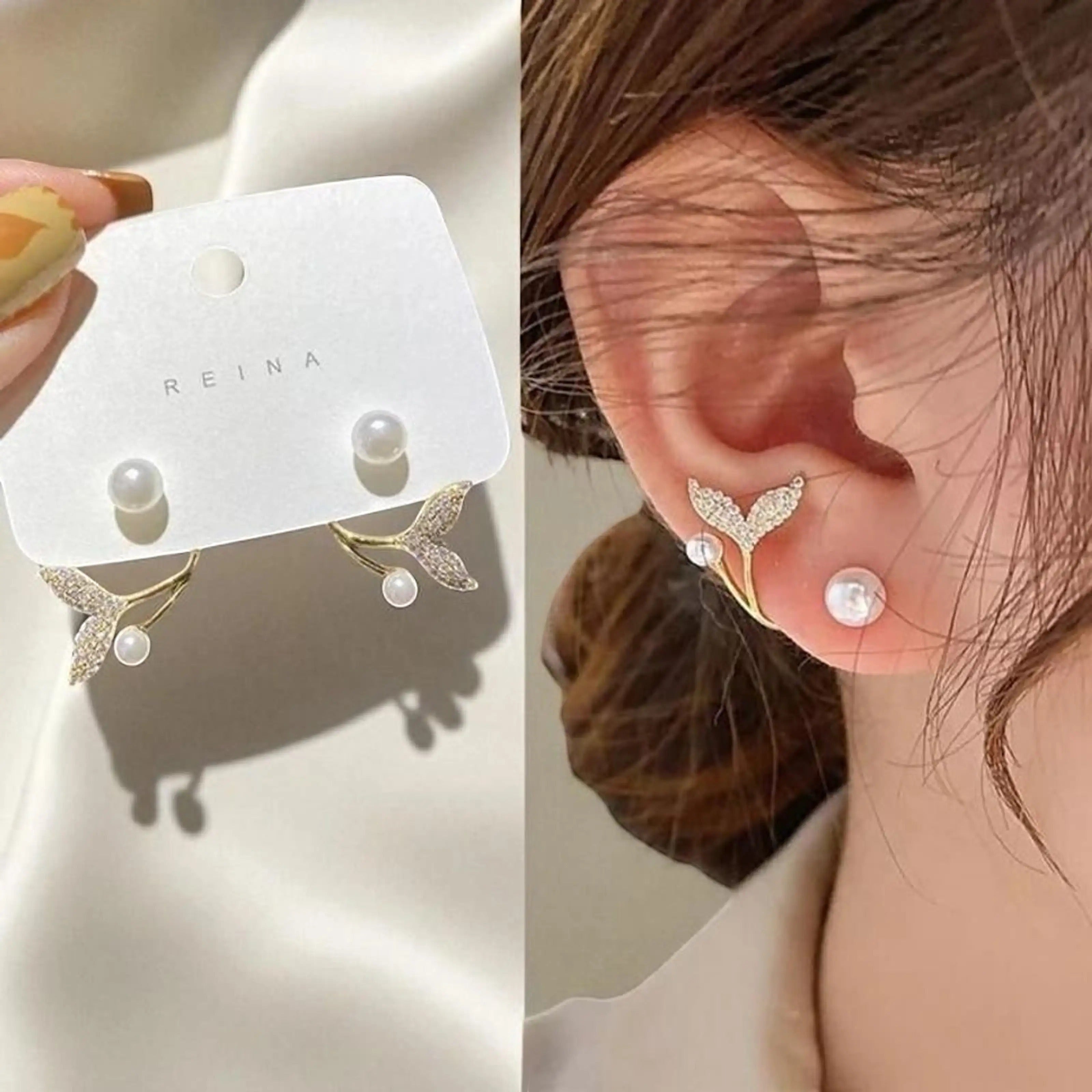 dazzle21 alloy stud earrings featuring a pearl and crystal-encrusted mermaid tail design for women and girls