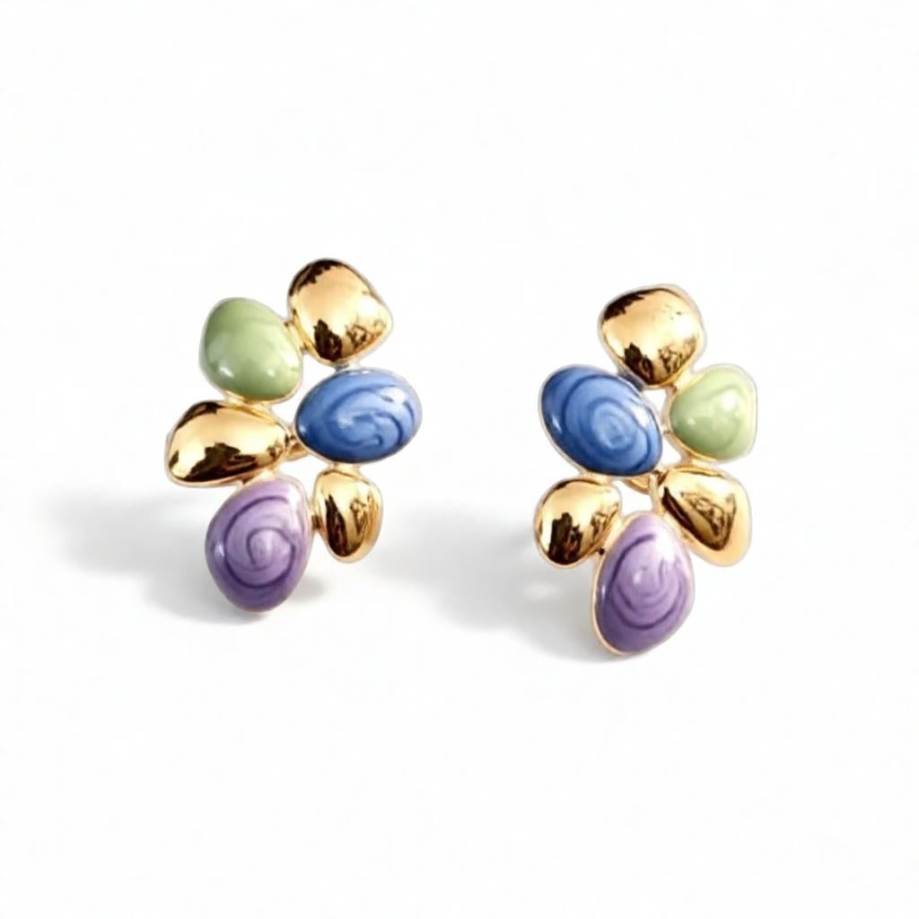 dazzle21 modern pebble cluster stud earrings with pastel marbled resin stones and high-shine gold accents