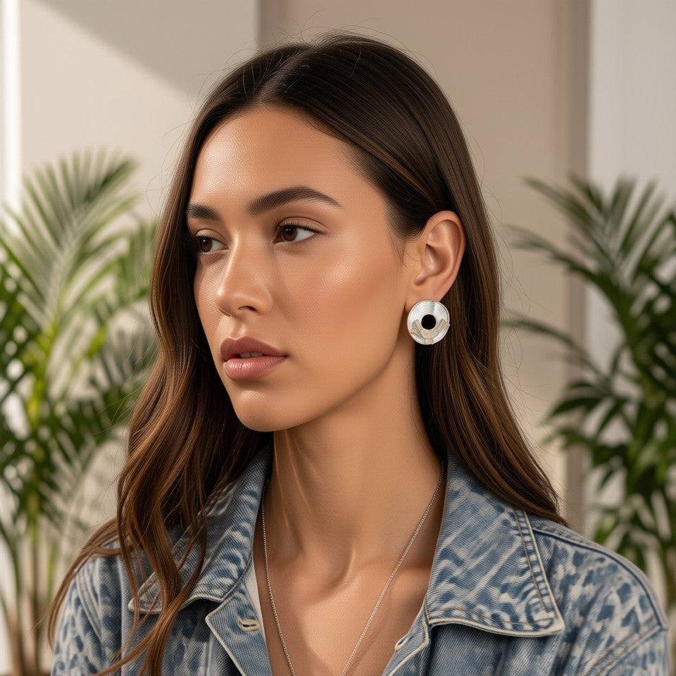 dazzle21 Blossom Glow rose gold stud earrings featuring a circular spiral design with delicate butterfly accents