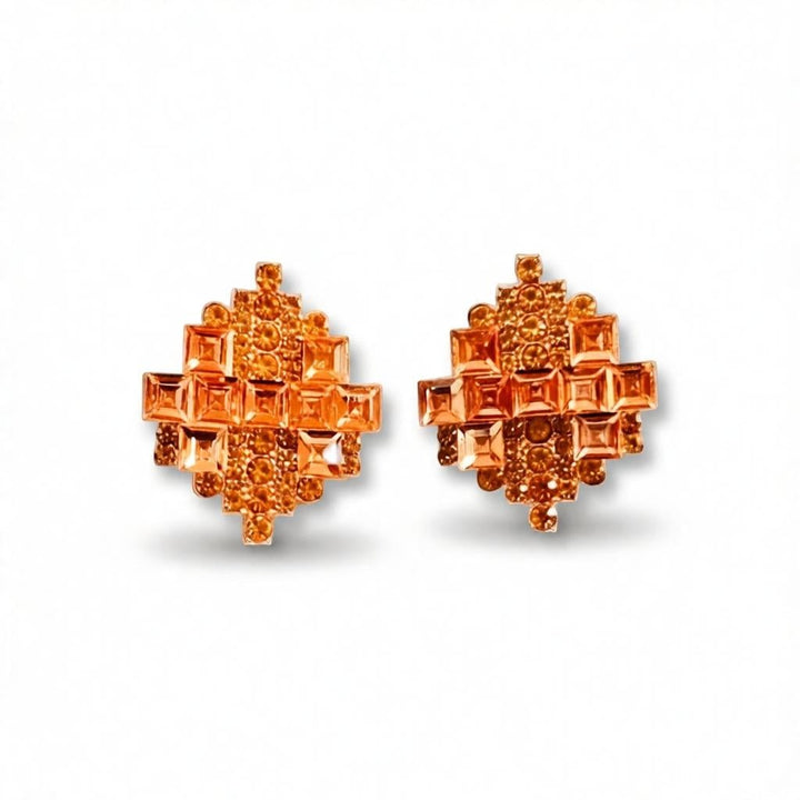 dazzle21 geometric stud earrings in rose gold finish with layered crystal stones for elegant party wear