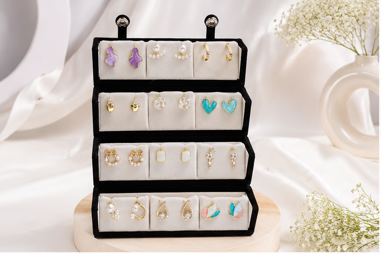 12 Pairs with Box Women’s Fashion Earrings Collection – Trendy Gold & Pearl Earrings Set | Dazzle21