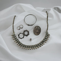 Vintage Oxidized Floral Silver Jewelry Set